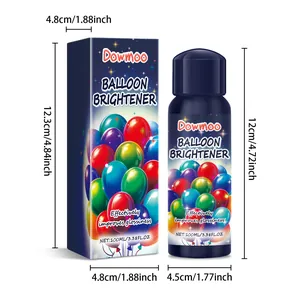 Dimensioni dettagliate della bottiglia e della confezione di lucido per palloncini Dowmoo