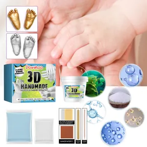 Detailed layout of Dowmoo 3D hand mold kit including powders, gold silver paint and tools