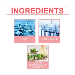 Ingredient list for balloon brightener showing Aqua, Dimethicone, and Castor Oil.