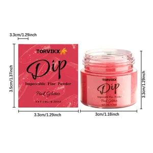 Detailed dimensions of TORVIKX Pink Glitter nail dip powder with packaging