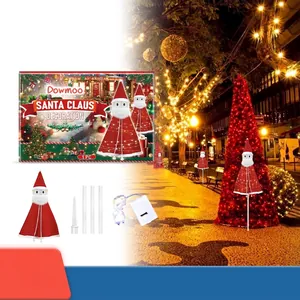 Christmas Santa Claus Outdoor Yard Decoration LED Light Up Lawn Sign Detachable Stake Ornament For Holiday Home Garden Decor