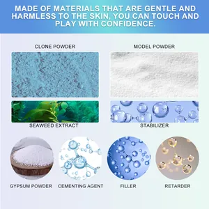 Detailed view of non-toxic materials for 3D hand mold kit featuring safe seaweed extract