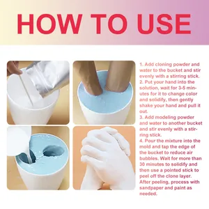 Instructions visuelles étape par étape pour utiliser le kit de moulage de mains DIY.