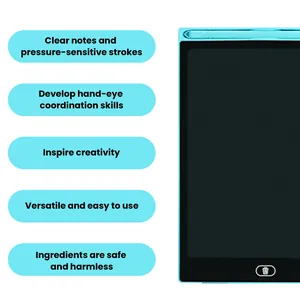 Nahaufnahme eines cyanfarbenen LCD-Schreibtabletts für kreatives Zeichnen von Kindern