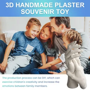 Detailed view of white 3D plaster hand cast from a DIY kit for making family souvenir gifts