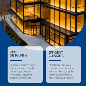 Infographie du nettoyant pour taches d'eau dure montrant une dissolution rapide et un nettoyage efficace