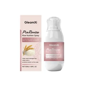 GleamXi Rice Nutrition Spray for hair volume and scalp health in 50ml bottle and box.