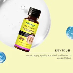 Detailopname van South Moon bijengif nagelserum fles op een gele achtergrond