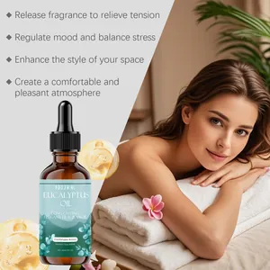 Reine Eukalyptusöl-Flasche präsentiert in einer entspannenden Spa-Massage-Szene