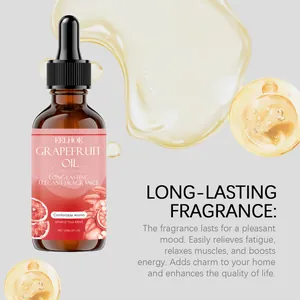 Detailansicht der EELHOE Grapefruit ätherisches Öl Flasche mit erfrischenden Spritzern.