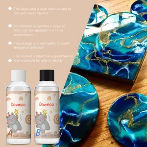 DOWMOO DIY σετ κόλλας εποξειδικής ρητίνης AB με μπλε μαρμάρινα σουβέρ τέχνης.