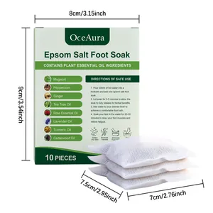 Dimensiones detalladas de las bolsas de hierbas OceAura Epsom Salt y de la caja