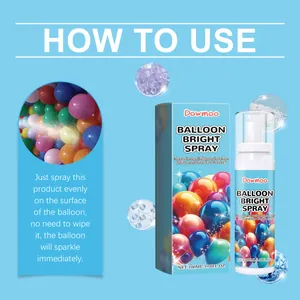 Detalle que muestra la aplicación del spray para globos para un brillo duradero y luz.