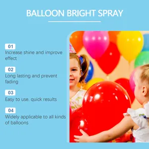 Detalles del spray brillante para globos que muestra globos coloridos en una fiesta infantil