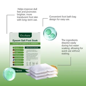 Detalle infográfico de los ingredientes y el uso del baño de pies OceAura Epsom