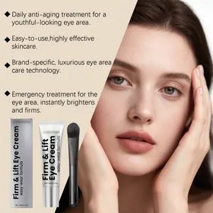 Detailed view of the hydrating eye cream set featuring a soft applicator brush and model