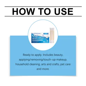 Instructional detail showing Jue Fish cotton swabs used for makeup and household cleaning