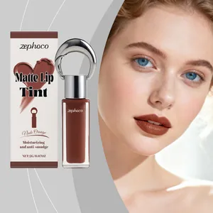 Zephoco Matte Seidig Lip Tint Nude Orange Spiegel Wasser Lip Gloss Leicht Langanhaltend Wischfest Flüssiger Lippenstift Damen
