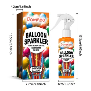 Vista detallada del frasco y la caja de spray de brillo DOWMOO con dimensiones
