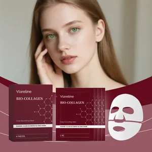 Détails des sachets de masque Bio-Collagène Viareline avec emballage et feuille de masque