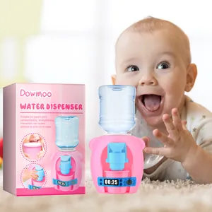 Pink mini water dispenser toy for kids with cartoon design, water container and packaging box