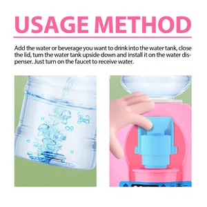 Detailed English instructions and close-up views for children's mini water dispenser