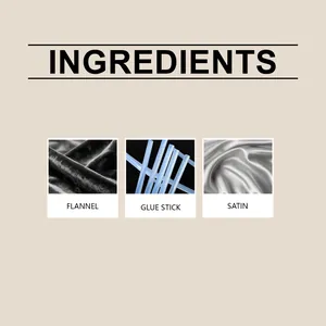 Material details of the heatless hair curler featuring flannel, satin and glue stick