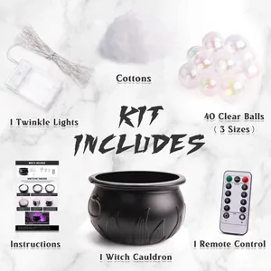 Complete Halloween witch cauldron kit including lights, bubble balls, cotton and remote control.