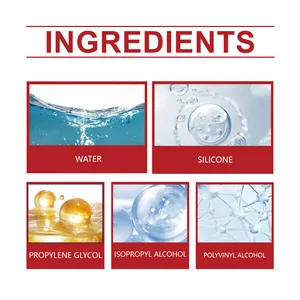 Ingrediënten van de ballonglansspray met siliconen en alcohol in detail getoond