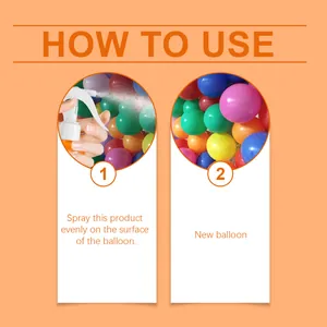 Detalle de instrucciones sobre cómo aplicar spray de brillo a globos de látex