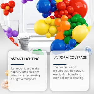 Detail view of high-gloss latex balloon shine spray providing uniform coverage and instant glow