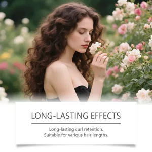 Detail view of long-lasting natural curls created with an easy hair styling tool