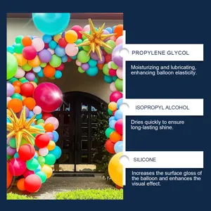 Detalles de ingredientes del spray brillante para globos con silicona para brillo duradero.