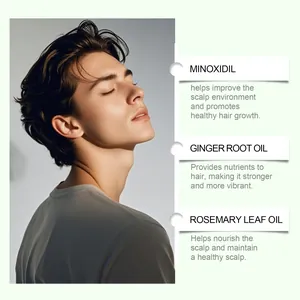 Detail showing key hair spray ingredients Minoxidil Ginger Root and Rosemary Leaf oils.
