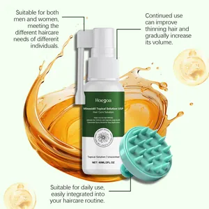 Detailed view of Hoegoa hair solution spray bottle with its mint scalp massager brush