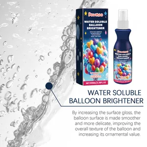 Primer plano de la botella de spray y el envase del abrillantador de globos DOWMOO