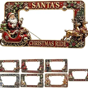 Support de Plaque d'Immatriculation de Noël Relief 3D Décoration de Voiture Père Noël Bonhomme de Neige Design Véhicule