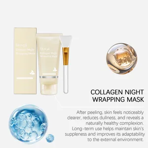 Mascarilla nocturna de colágeno Hoygi con pincel aplicador y beneficios para la piel.