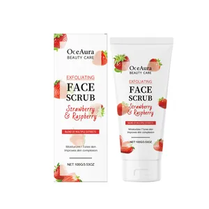 Oceaura Strawberry Raspberry Face Scrub Gentle Exfoliating Deep Cleansing Pore Minimizing Moisturizing Brightening Skin Care