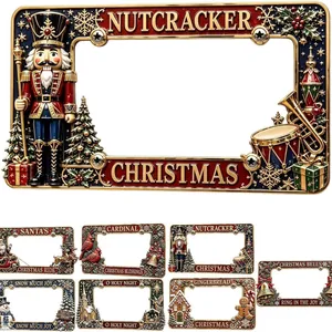 Cadres de plaque d'immatriculation de Noël en 3D avec motifs casse-noisette et Père Noël