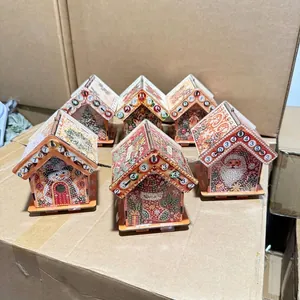 6er Set DIY-Diamantmalerei Weihnachtshaus-Ornamente mit Weihnachtsmann und Schneemann