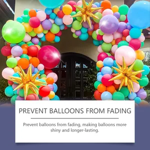 Arco di palloncini colorati in primo piano che mostra l'effetto lucido del protettivo