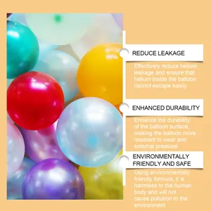 Detalles de los beneficios del líquido protector de globos de helio para fiestas.
