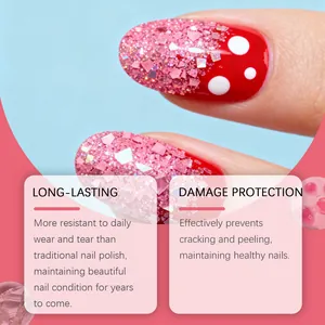 Detail shot of long-lasting red sparkle nail dipping powder with glossy glitter finish