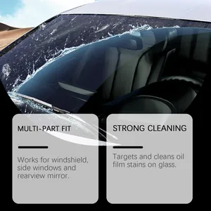 Detail view showing car windshield oil film cleaning effect on glass surfaces