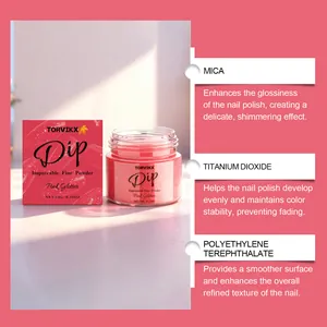 Detail of TORVIKX pink glitter dip powder ingredients including mica and titanium dioxide