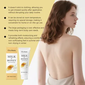 Modelo que luce piel suave gracias a loción OceAura Leche y Miel y su empaque
