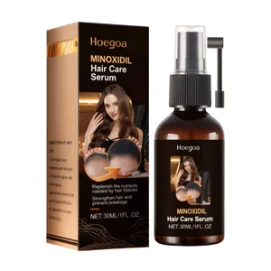 Hoegoa Minoxidil Hair Care Serum 30ml spray bottle and packaging box for hair nourishment