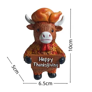 Vista dettagliata di una statuetta di mucca Highland con dimensioni e segno di ringraziamento