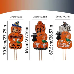 Detaillierte Abmessungen von drei verschiedenen Halloween Kürbis und Geist Gartensteckern